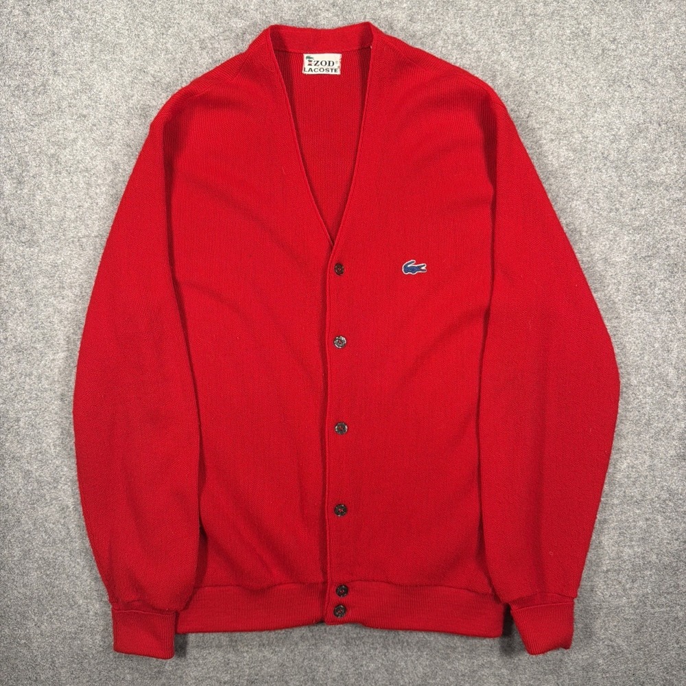 Lacoste Izod Sweater Mens Medium Red Knit Cardigan Vintage 70s Made In USA